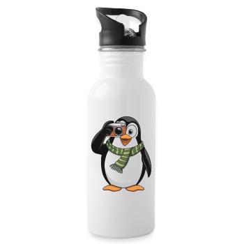 Cute penguin with camera for animal lovers - Water bottle with straw - white - Right