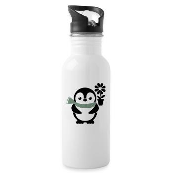 Pingouin mignon avec fleur pour tout le monde - Gourde avec paille intégrée - blanc - Droite