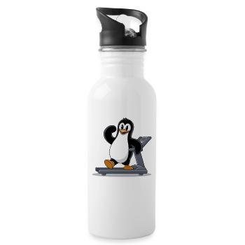 Lustiger Pinguin auf Laufband Cartoon Illustration - Trinkflasche mit integriertem Trinkhalm - Weiß - Rechts