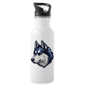 Cooler Husky mit bösem Blick - Trinkflasche mit integriertem Trinkhalm - Weiß - Rechts