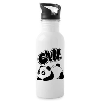 Panda und chillen - Trinkflasche mit integriertem Trinkhalm - Weiß - Rechts