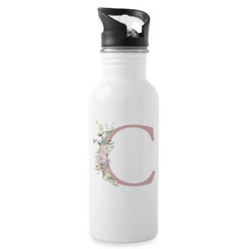 C Monogramme, Floral, Personnalisable - Gourde avec paille intégrée - blanc - Droite