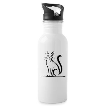 Elegante Katzen Silhouette Zeichnung - Trinkflasche mit integriertem Trinkhalm - Weiß - Rechts