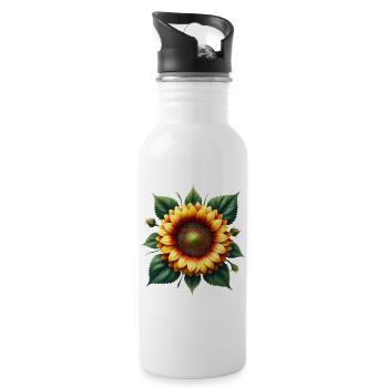 Sonnenblume gelb Blumenranke Blume blumig floral - Trinkflasche mit integriertem Trinkhalm - Weiß - Rechts