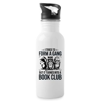 Bücherwurm Gang Lustig Buchclub Spruch - Trinkflasche mit integriertem Trinkhalm - Weiß - Rechts