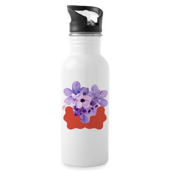 Purple Bloom with Coral Splash - Water bottle with straw - white - Right