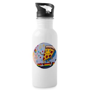 Pizza Slice Skateboard Graffiti - Trinkflasche mit integriertem Trinkhalm - Weiß - Rechts