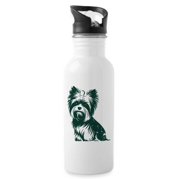Yorkshire Terrier Silhouette Artwork for - Water bottle with straw - white - Right