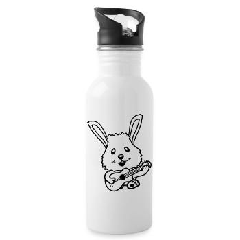 Bunny Playing Guitar Music Fun Hobby Instrument - Water bottle with straw - white - Right