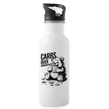 Carbs Over Consequences Bären-Illustration - Trinkflasche mit integriertem Trinkhalm - Weiß - Rechts