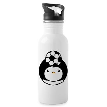 Ente spielt Fußball Kopfball Ball Kopf balancieren - Trinkflasche mit integriertem Trinkhalm - Weiß - Rechts
