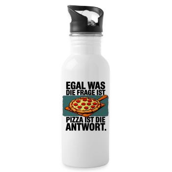 Pizza ist die Antwort - Trinkflasche mit integriertem Trinkhalm - Weiß - Rechts