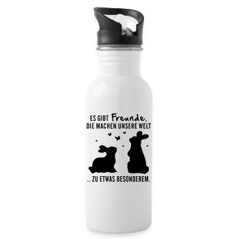 Freunde Hasen Leben - Trinkflasche mit integriertem Trinkhalm - Weiß - Rechts