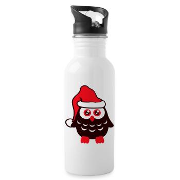 Owl Christmas Santa Claus Hat Winter Cute - Water bottle with straw - white - Right