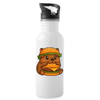 Capybara sucré Capybara avec cheeseburger rapide - Gourde avec paille intégrée - blanc - Droite