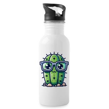 Kaktus mit Brille - Trinkflasche mit integriertem Trinkhalm - Weiß - Rechts