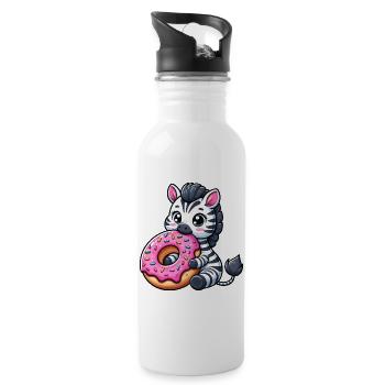 Cute Zebra Donut Cartoon Treats Fun - Water bottle with straw - white - Right