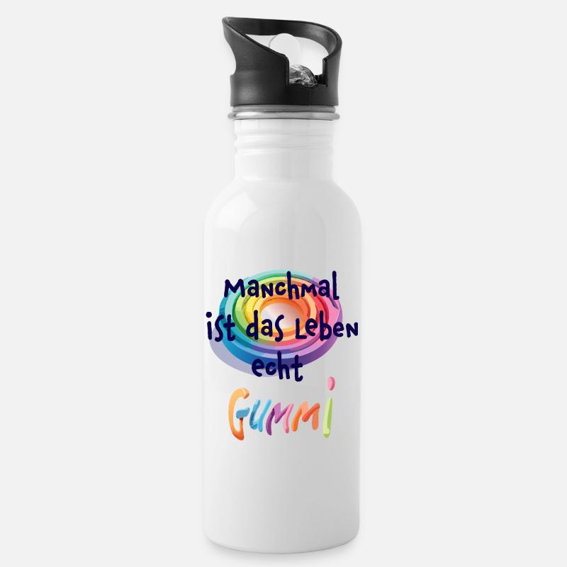 Leben ist Gummi - Trinkflasche mit integriertem Trinkhalm - Weiß