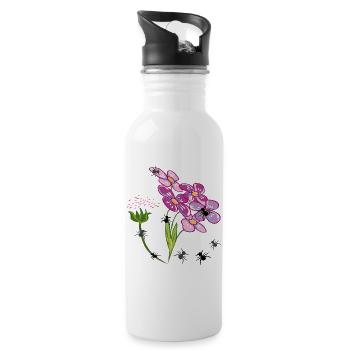 Blumen mit Ameisen Insekten - Trinkflasche mit integriertem Trinkhalm - Weiß - Rechts