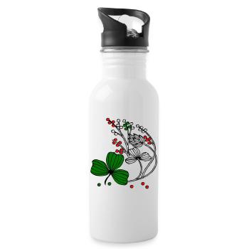 Wildblumen mit roten und grünen Beeren - Trinkflasche mit integriertem Trinkhalm - Weiß - Rechts