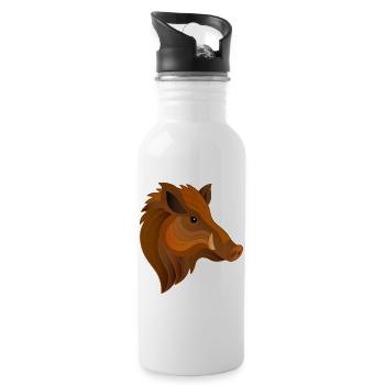 Wild Boar Portrait Expressive Forest Dweller - Water bottle with straw - white - Right