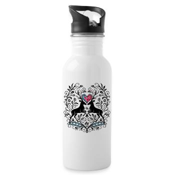 Hirsche Hirschherz Design - Alpenstilfür Volksfest - Trinkflasche mit integriertem Trinkhalm - Weiß - Rechts