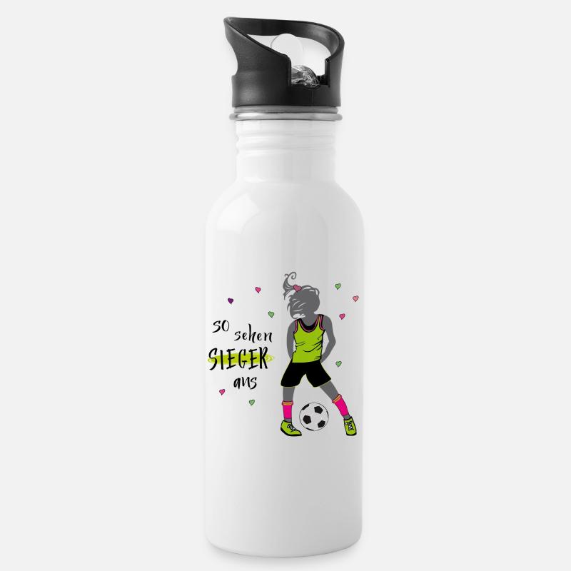 Frauenfussball - Trinkflasche mit integriertem Trinkhalm - Weiß