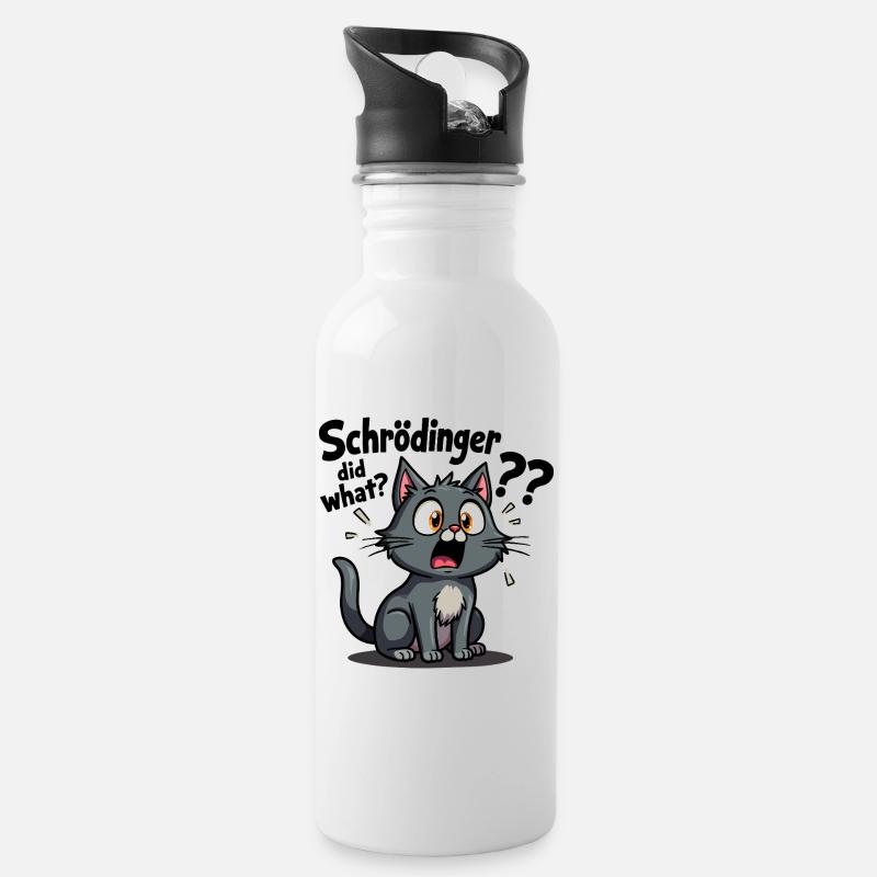 Schrödingers Katze - der Albtraum süßer Katzen - Trinkflasche mit integriertem Trinkhalm - Weiß