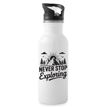 Mountains - Never Stop Exploring - Water bottle with straw - white - Right