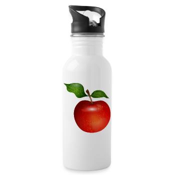 Leuchtend roter Apfel mit Blättern Illustration - Trinkflasche mit integriertem Trinkhalm - Weiß - Rechts