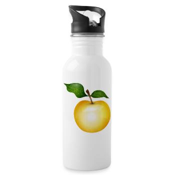 Golden apple with green leaves illustration - Water bottle with straw - white - Right
