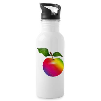 Colorful Rainbow Apple with Leaves Illustration - Water bottle with straw - white - Right