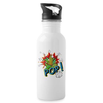 Maiskolben im Pop-Art-Stil mit Popcorn-Effekt - Trinkflasche mit integriertem Trinkhalm - Weiß - Rechts
