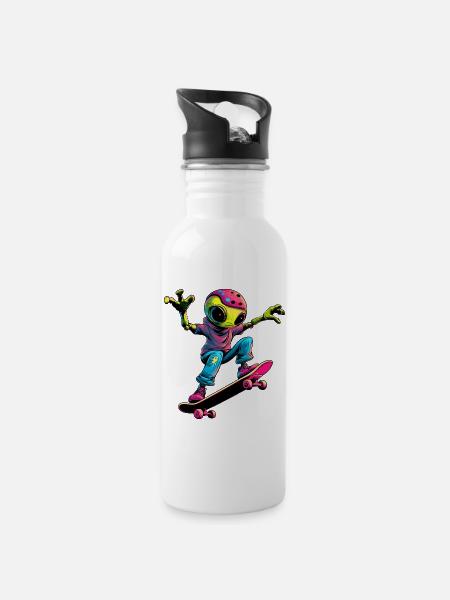 Skater Alien - Water bottle with straw - white