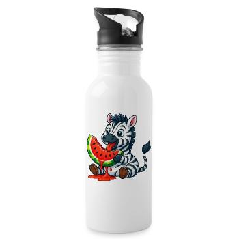 Cute Zebra with Watermelon Summer Cartoon - Water bottle with straw - white - Right