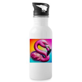 Flamingo - Trinkflasche mit integriertem Trinkhalm - Weiß - Rechts