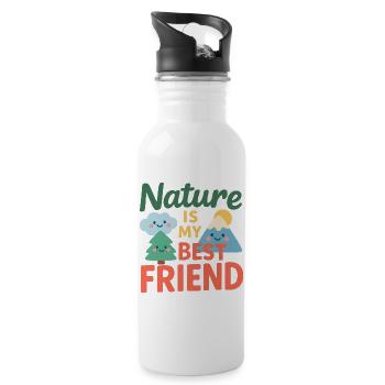 Die Natur ist mein bester Freund - Trinkflasche mit integriertem Trinkhalm - Weiß - Rechts