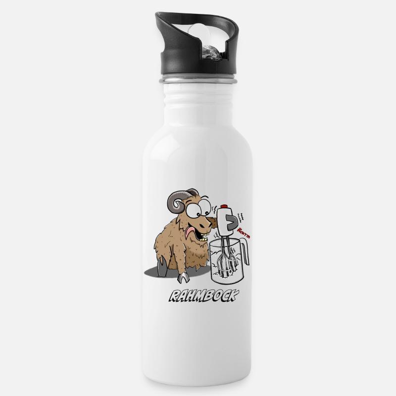 Humorvoller Bock mit Küchenmixer - Trinkflasche mit integriertem Trinkhalm - Weiß