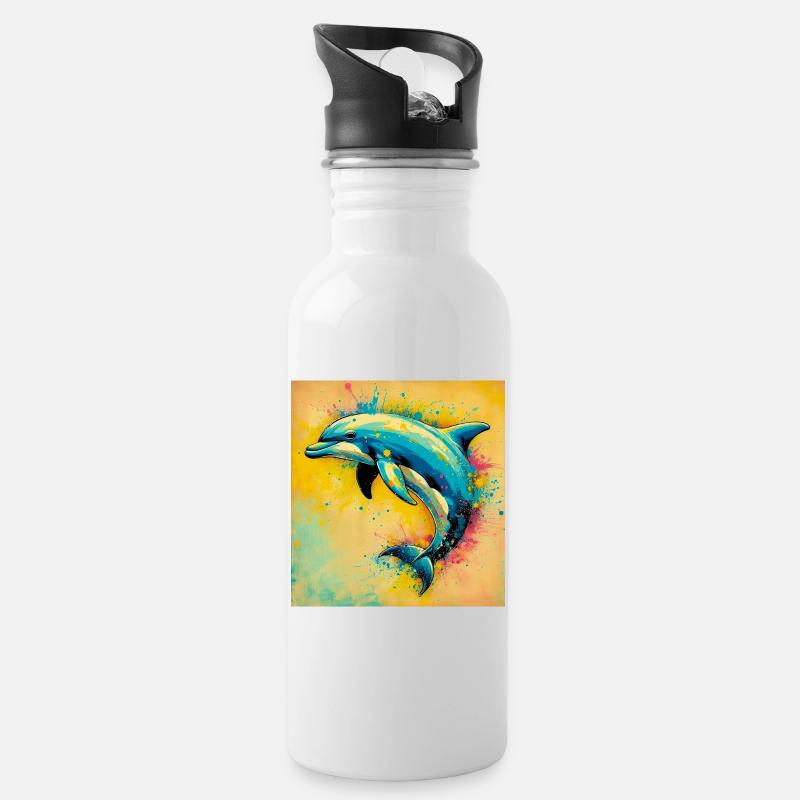Delfin - Trinkflasche mit integriertem Trinkhalm - Weiß