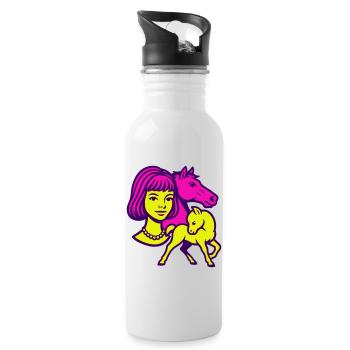 Pferdemädchen Pop-Art - Trinkflasche mit integriertem Trinkhalm - Weiß - Rechts