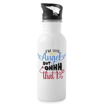 Angel Humor T-Shirt Design - Water bottle with straw - white - Right