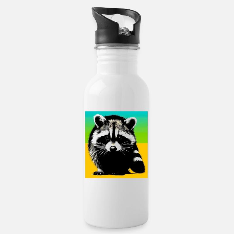 Waschbär - Trinkflasche mit integriertem Trinkhalm - Weiß