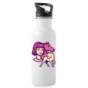 Pferdemädchen Pop-Art rosa - Trinkflasche mit integriertem Trinkhalm - Weiß - Rechts