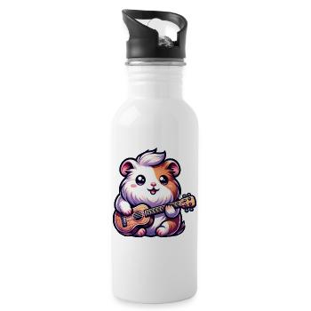 Niedliches Meerschweinchen Mit Ukulele Musik - Trinkflasche mit integriertem Trinkhalm - Weiß - Rechts