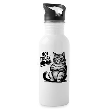 Nicht heute Mensch Katze - Trinkflasche mit integriertem Trinkhalm - Weiß - Rechts