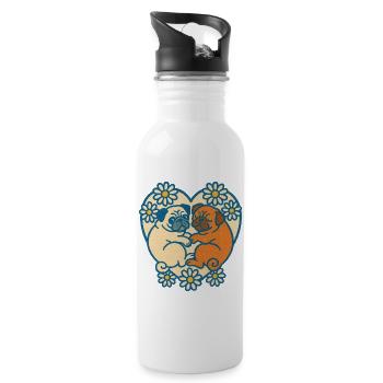 Verspieltes Mops-Paar-Herz-Design - Trinkflasche mit integriertem Trinkhalm - Weiß - Rechts