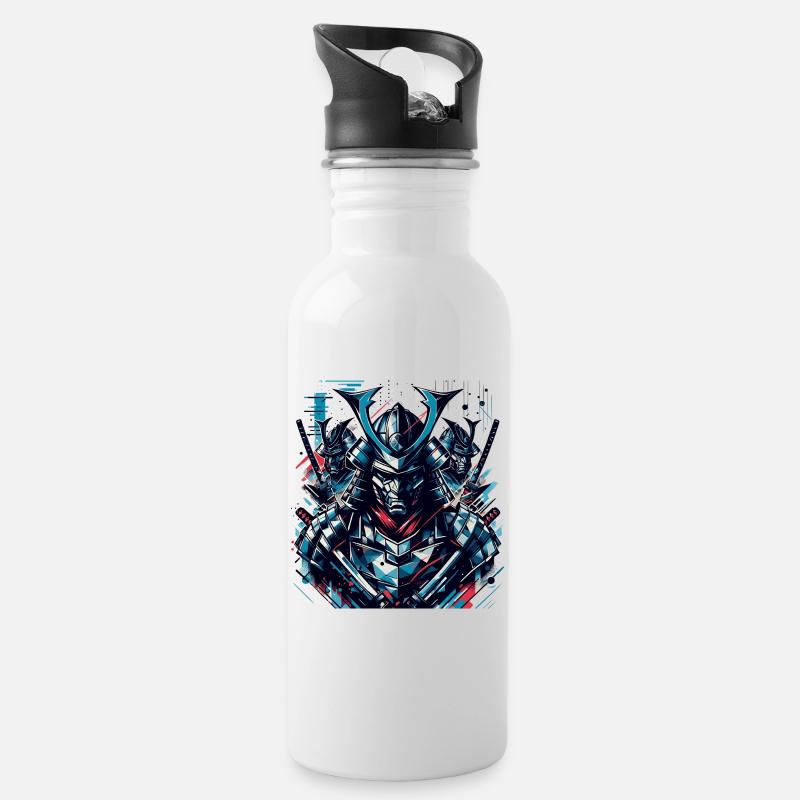 Futuristic Samurai Warrior Illustration - Water bottle with straw - white