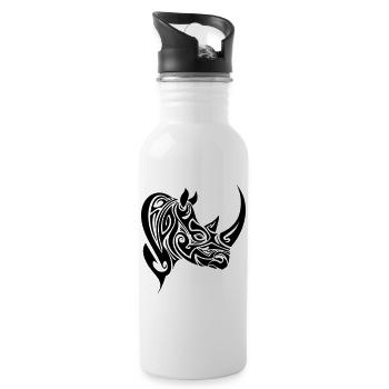 Nashorn Tribal Kopf Tattoo - Trinkflasche mit integriertem Trinkhalm - Weiß - Rechts