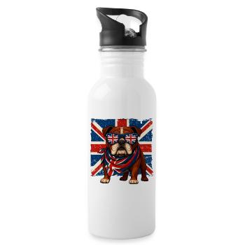 Britische Bulldogge mit Union Jack Sonnenbrille - Trinkflasche mit integriertem Trinkhalm - Weiß - Rechts