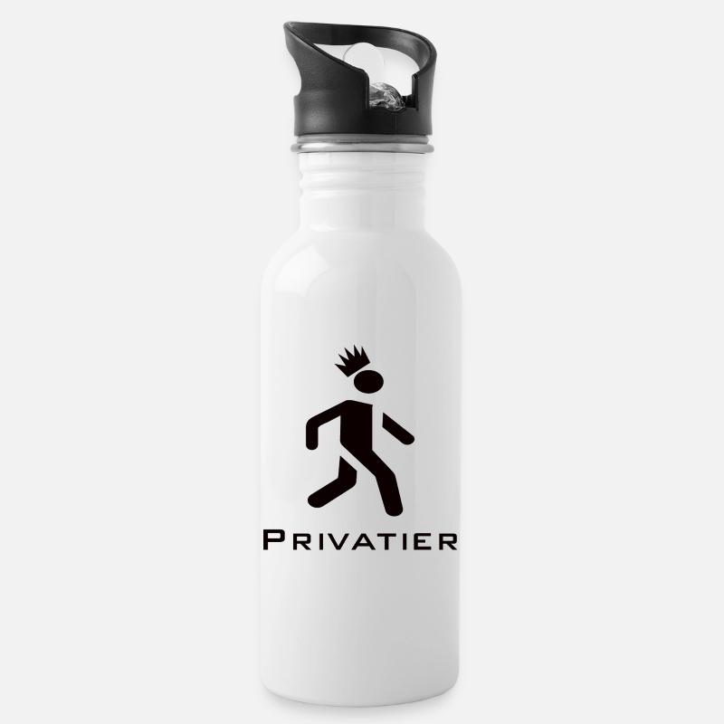 Privatier - Runner mit Krone Design schwarz - Trinkflasche mit integriertem Trinkhalm - Weiß